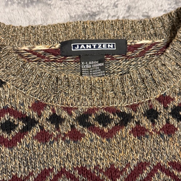 Jantzen Mens Extra Large XL Crew Neck Cotton‎ Patterned Knit Sweater - Picture 4 of 7